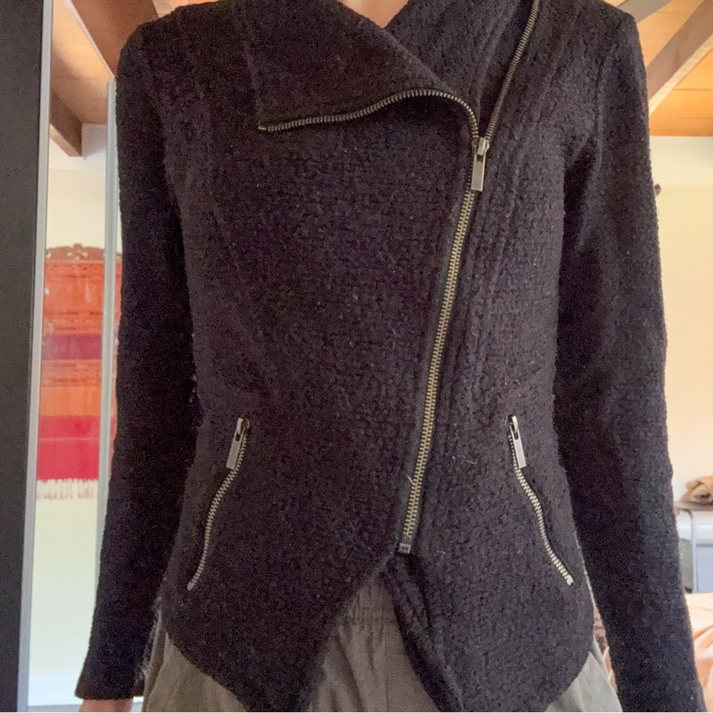 Halogen Black Asymmetrical Wool Blend Cardigan